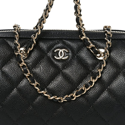 Caviar Quilted Barrel Clutch With Chain Black
