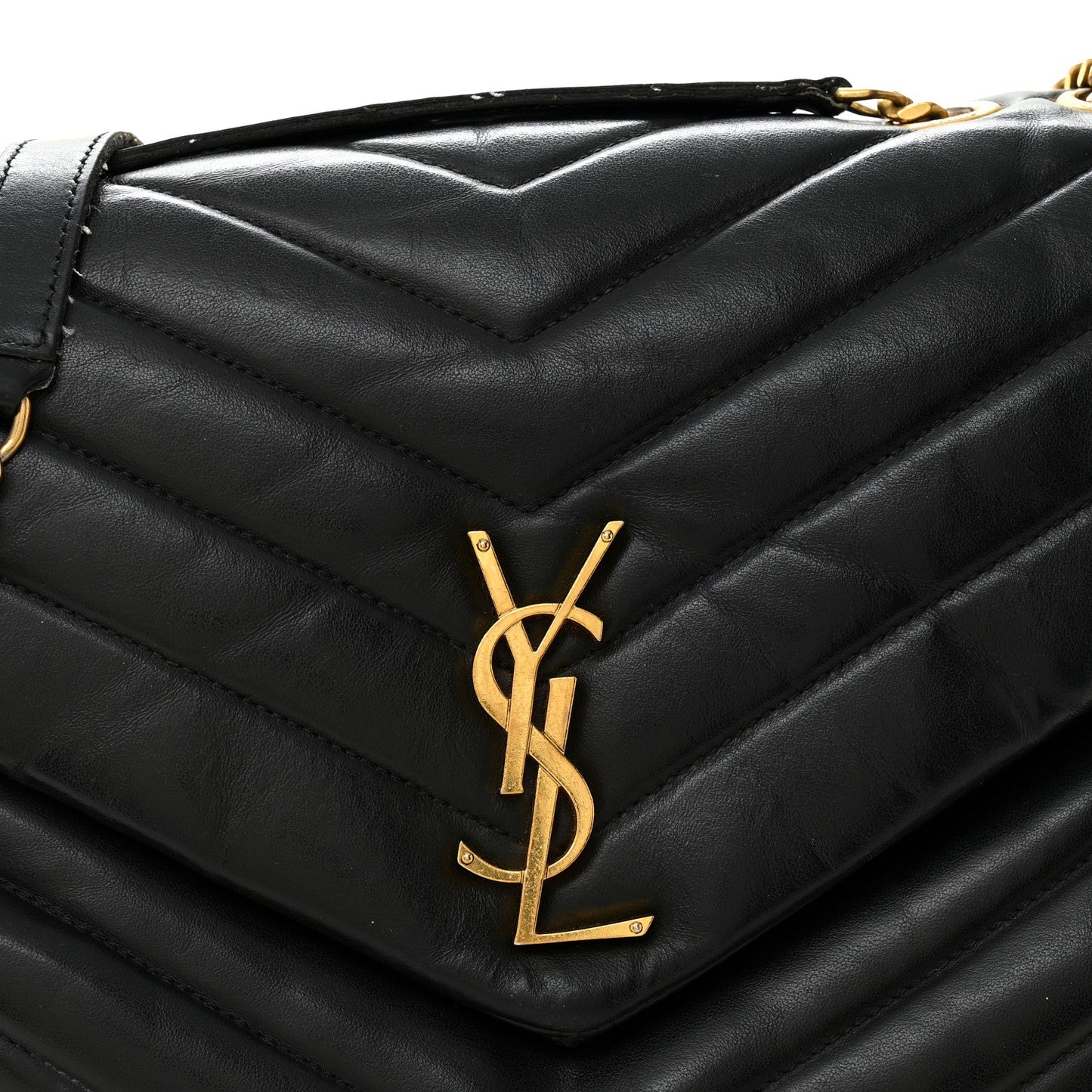 Calfskin Y Quilted Monogram Medium Loulou Chain Satchel Black