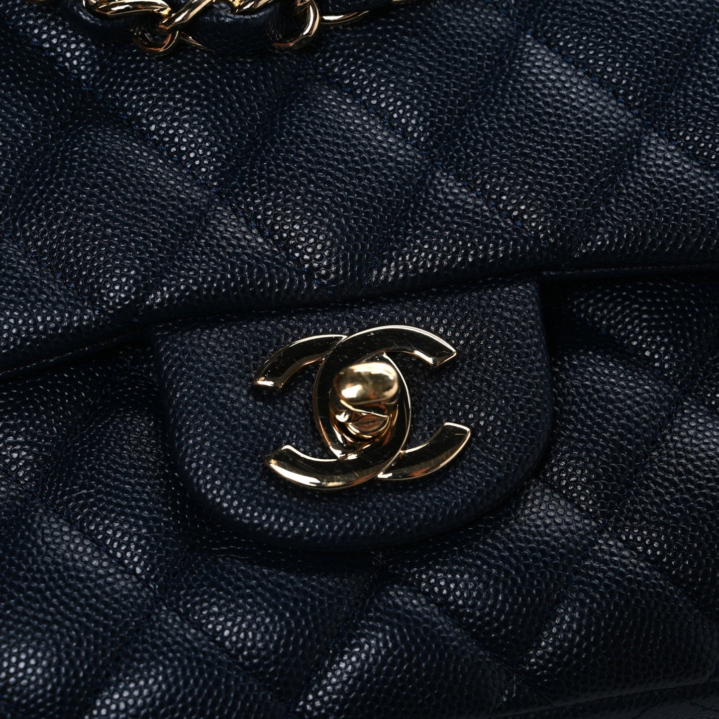 Caviar Quilted Medium Double Flap Navy