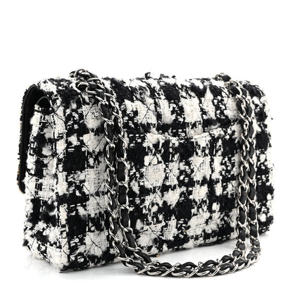 Tweed Sequin Quilted Medium Double Flap Black White