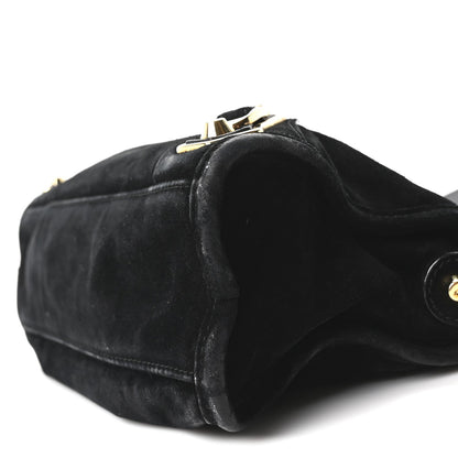 Baby Daim Suede Gold Metallic Edge Hardware Mini City Black