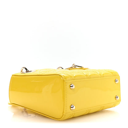 Patent Cannage Mini Lady Dior Yellow