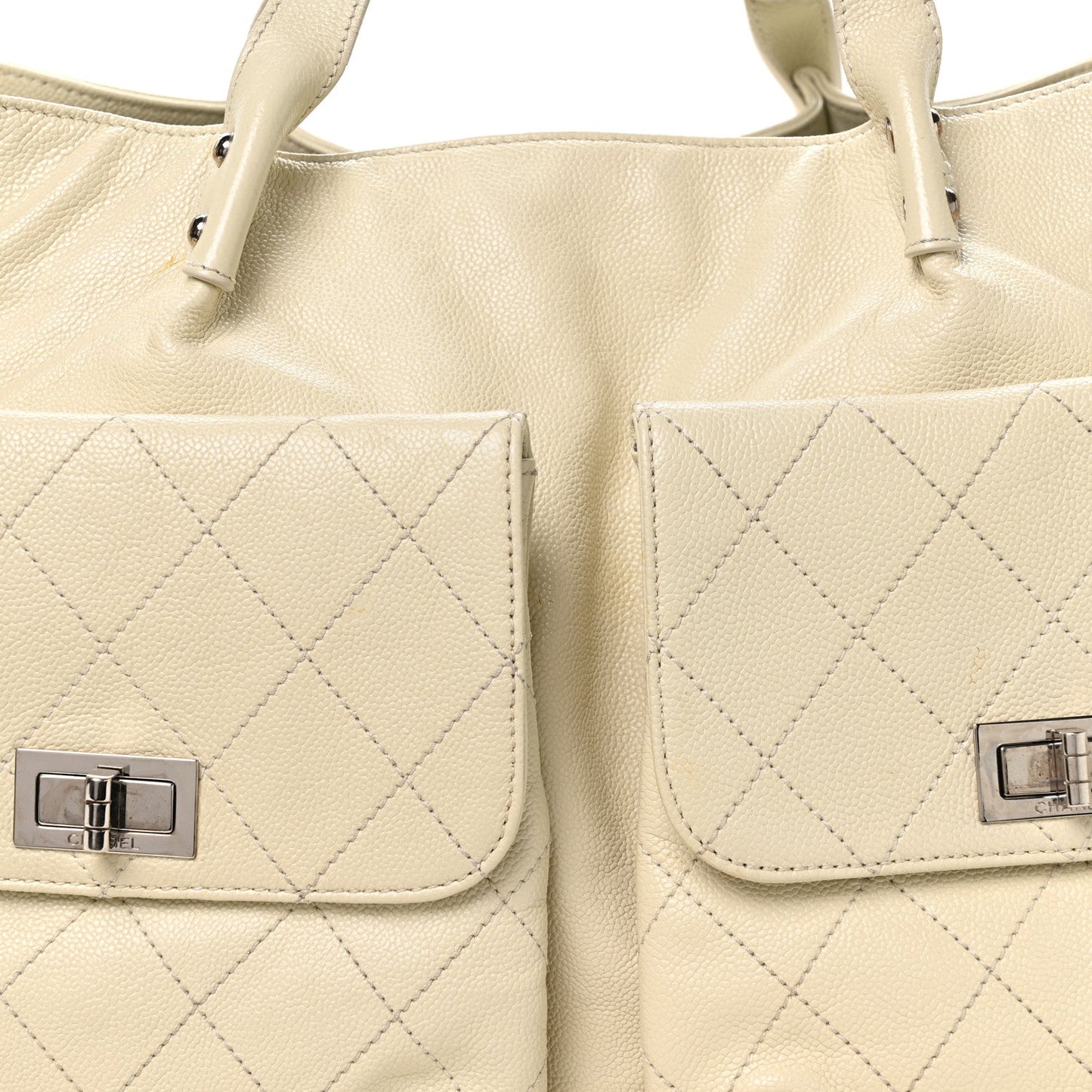 Glazed Caviar Reissue Double Pocket In the City Tote White
