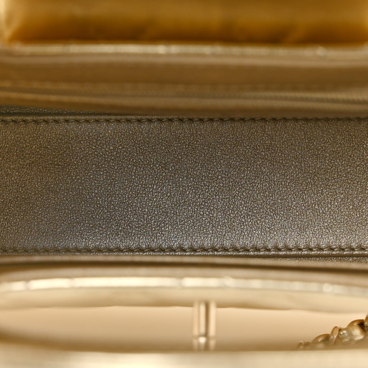 Metallic Shiny Aged Calfskin Quilted Nano Kelly Shopper Gold