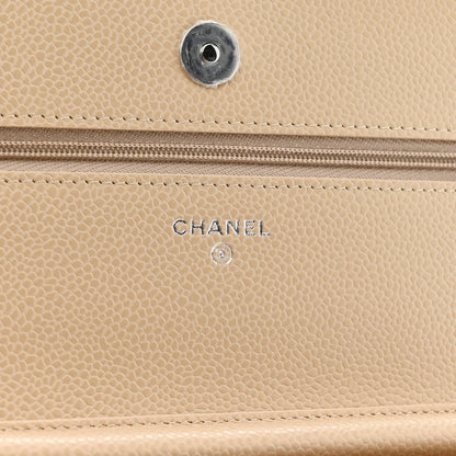 Caviar Quilted Wallet on Chain WOC Beige