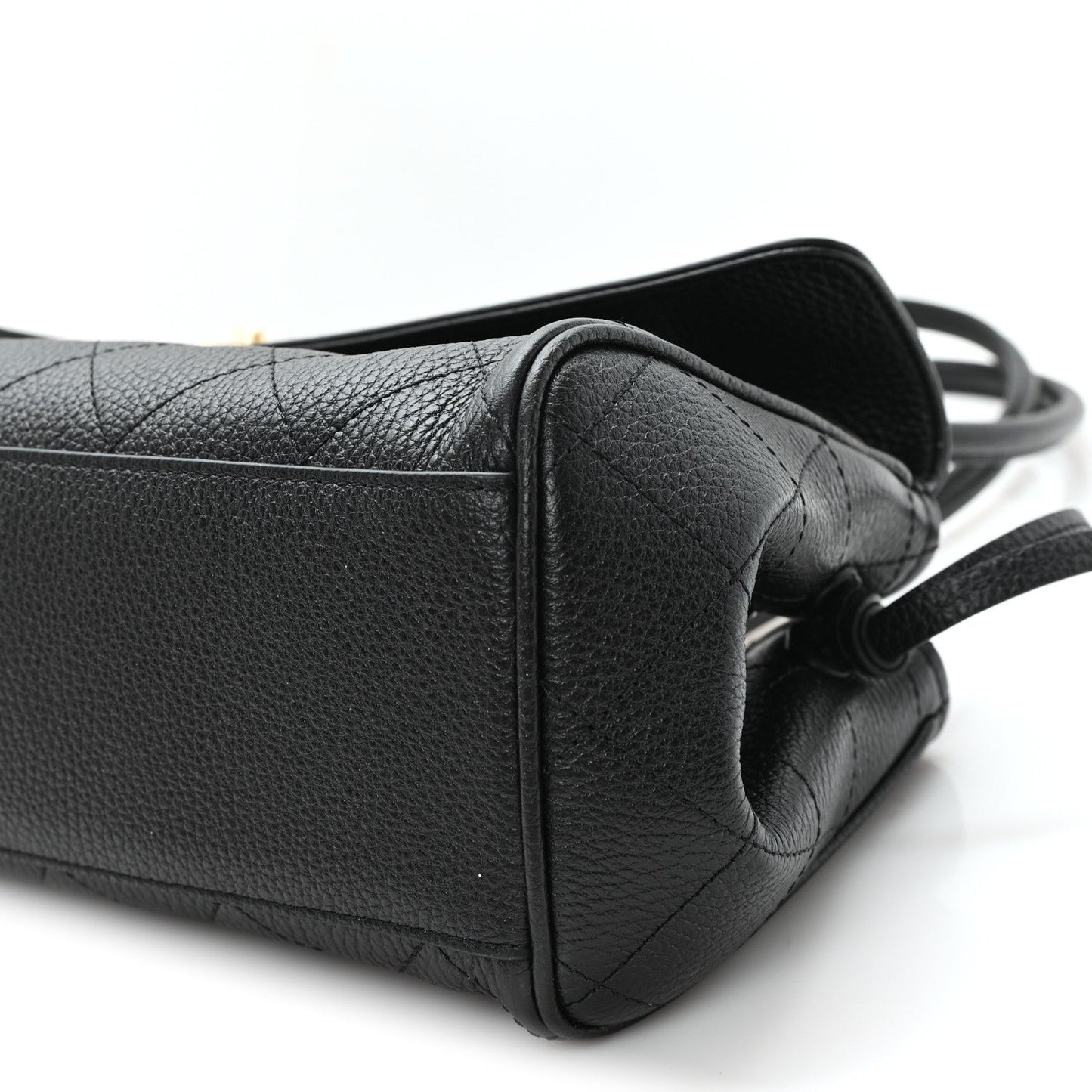 Grained Calfskin Stitched Urban Essentials Small Shopping Bag Black