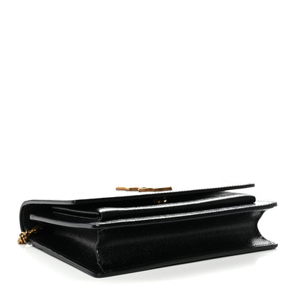 Coated Bark Calfskin Sunset Chain Wallet Black