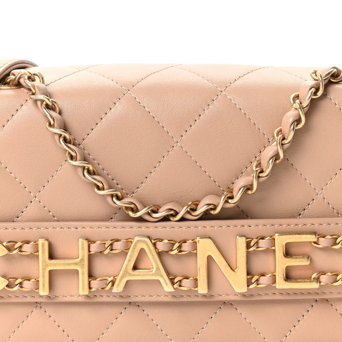 Calfskin Quilted Small Enchained Flap Beige