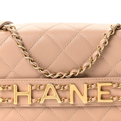 Calfskin Quilted Small Enchained Flap Beige