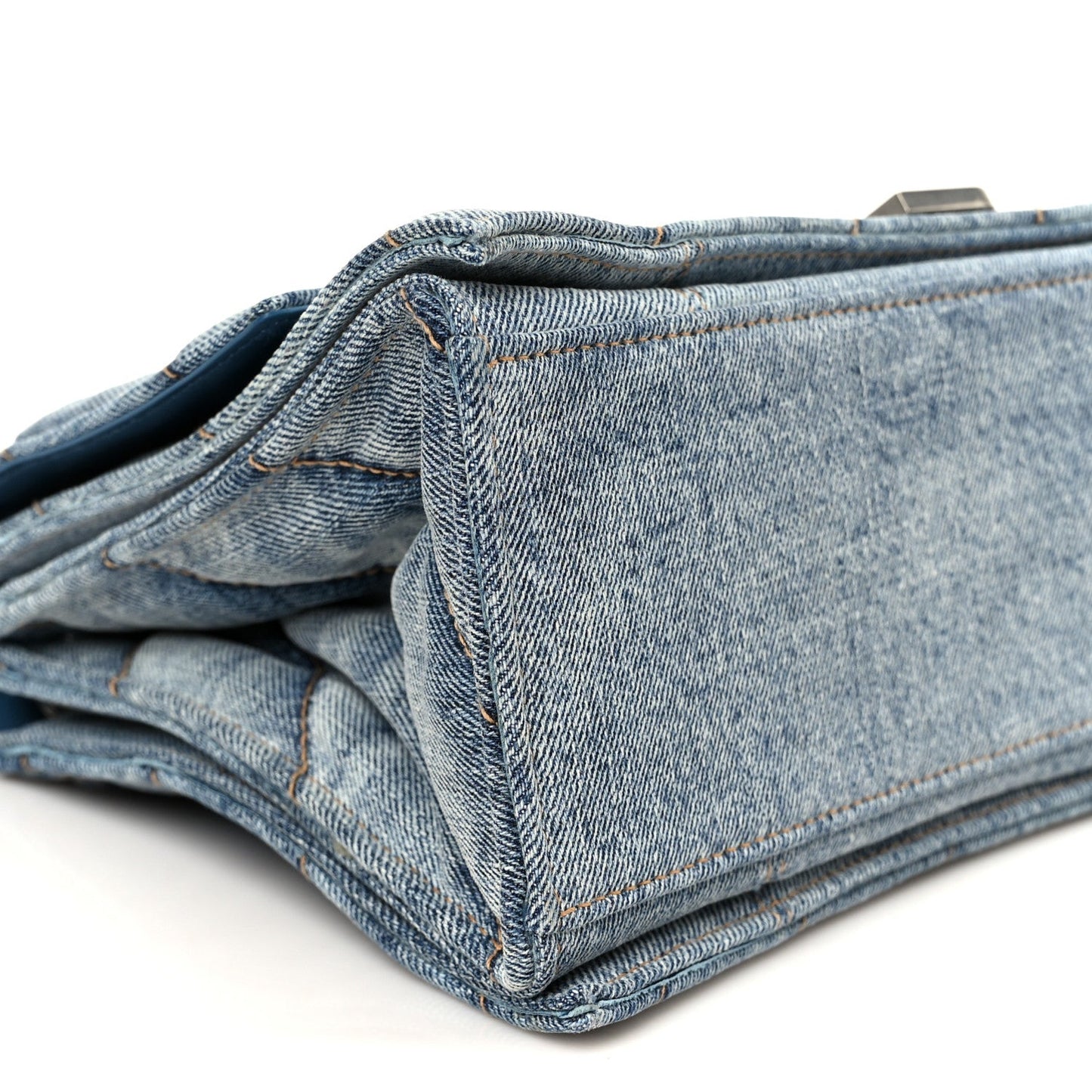 Washed Denim Quilted Medium Crush Chain Bag Denim Blue