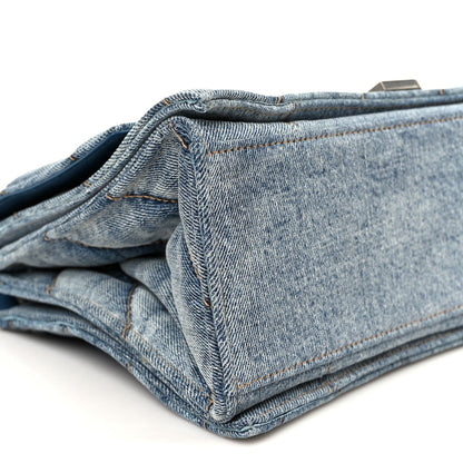Washed Denim Quilted Medium Crush Chain Bag Denim Blue