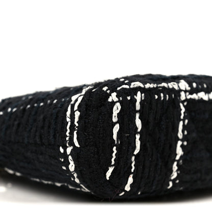 Tweed Quilted Mini Clutch With Chain Black White