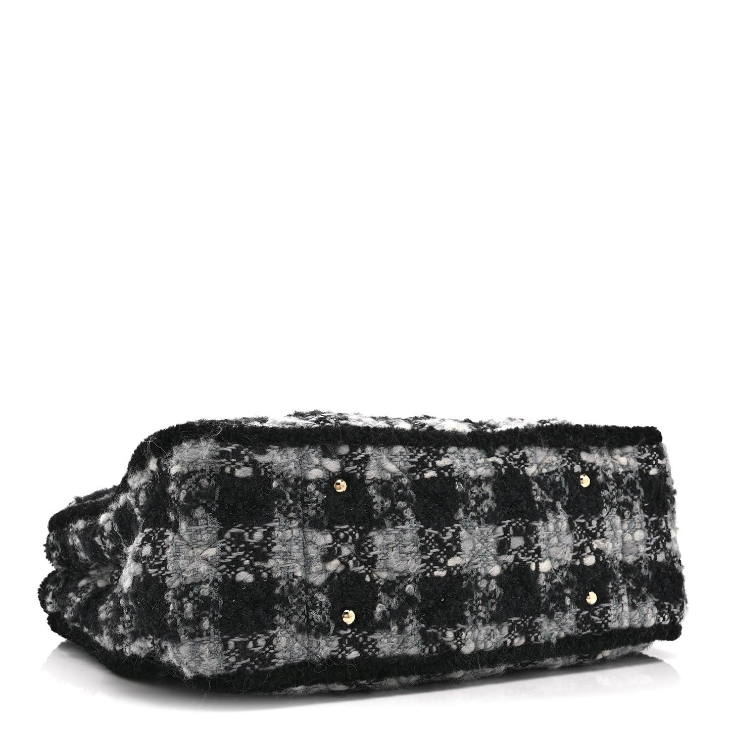 Tweed Shearling Quilted Lambskin Shopping Tote  Black Grey