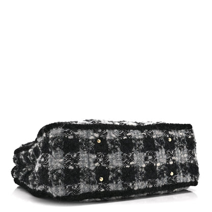Tweed Shearling Quilted Lambskin Shopping Tote  Black Grey