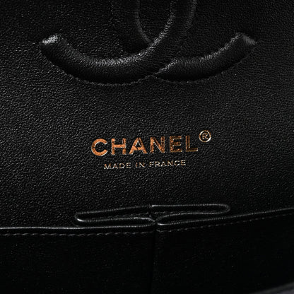 Iridescent Lambskin Quilted Medium Double Flap Black