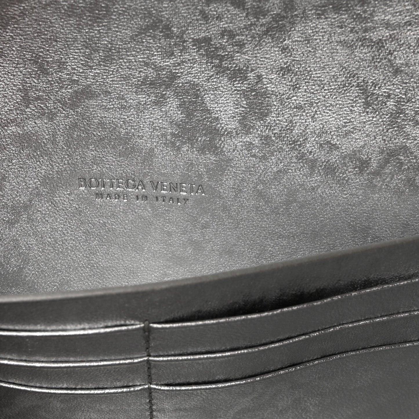 Metallic Lambskin Intrecciato Long Andiamo Top Handle Clutch Silver