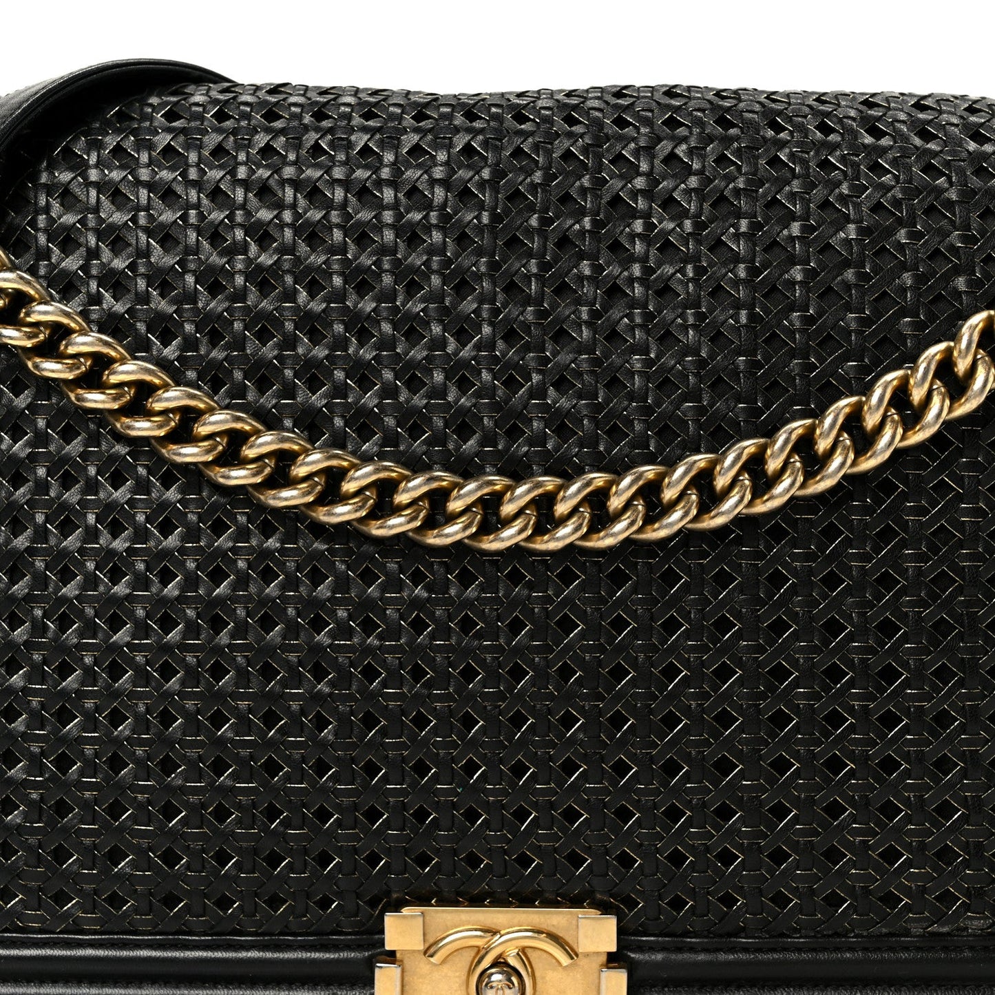 Braided Sheepskin Large Boy Reverso Flap Black