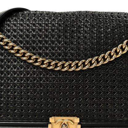 Braided Sheepskin Large Boy Reverso Flap Black