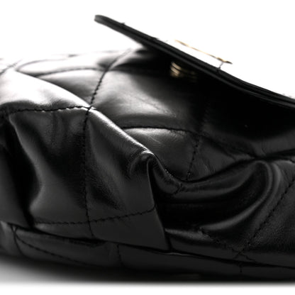Shiny Aged Calfskin Quilted CC Pockets Jacket Waist Belt Bag Black