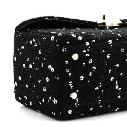 Tweed Sequin Quilted Top Handle Box Bag Black