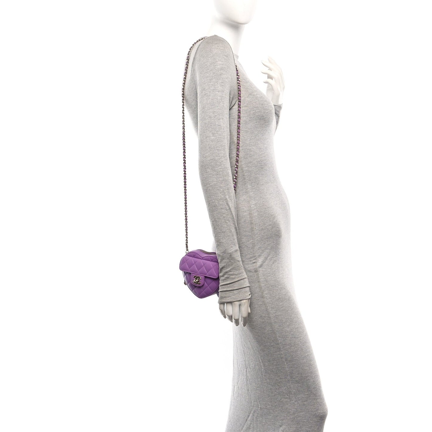 Lambskin Quilted CC In Love Heart Clutch With Chain Purple