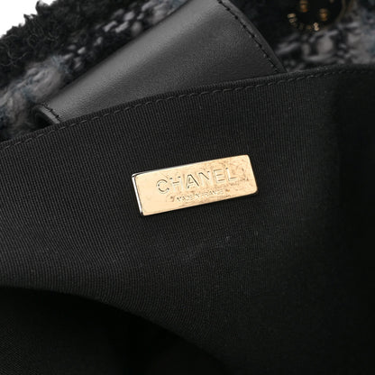 Tweed Shearling Quilted Lambskin Shopping Tote  Black Grey
