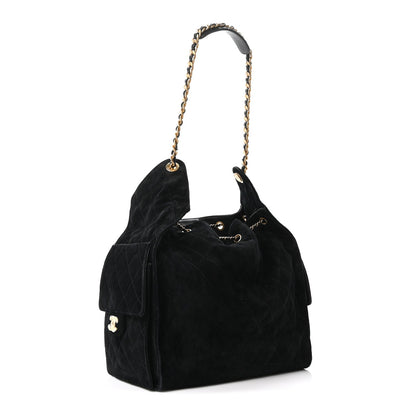 Suede Quilted Medium Chanel 25 Handbag Black