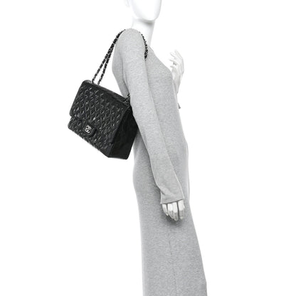 Patent Calfskin Sparkle Quilted Maxi Single Flap Black
