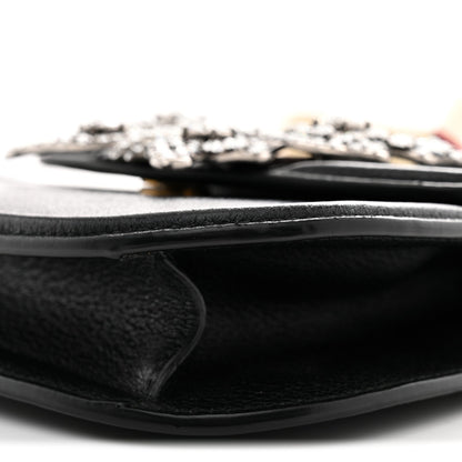 Calfskin Web Crystal Butterfly Stripe Small Totem Shoulder Bag Black