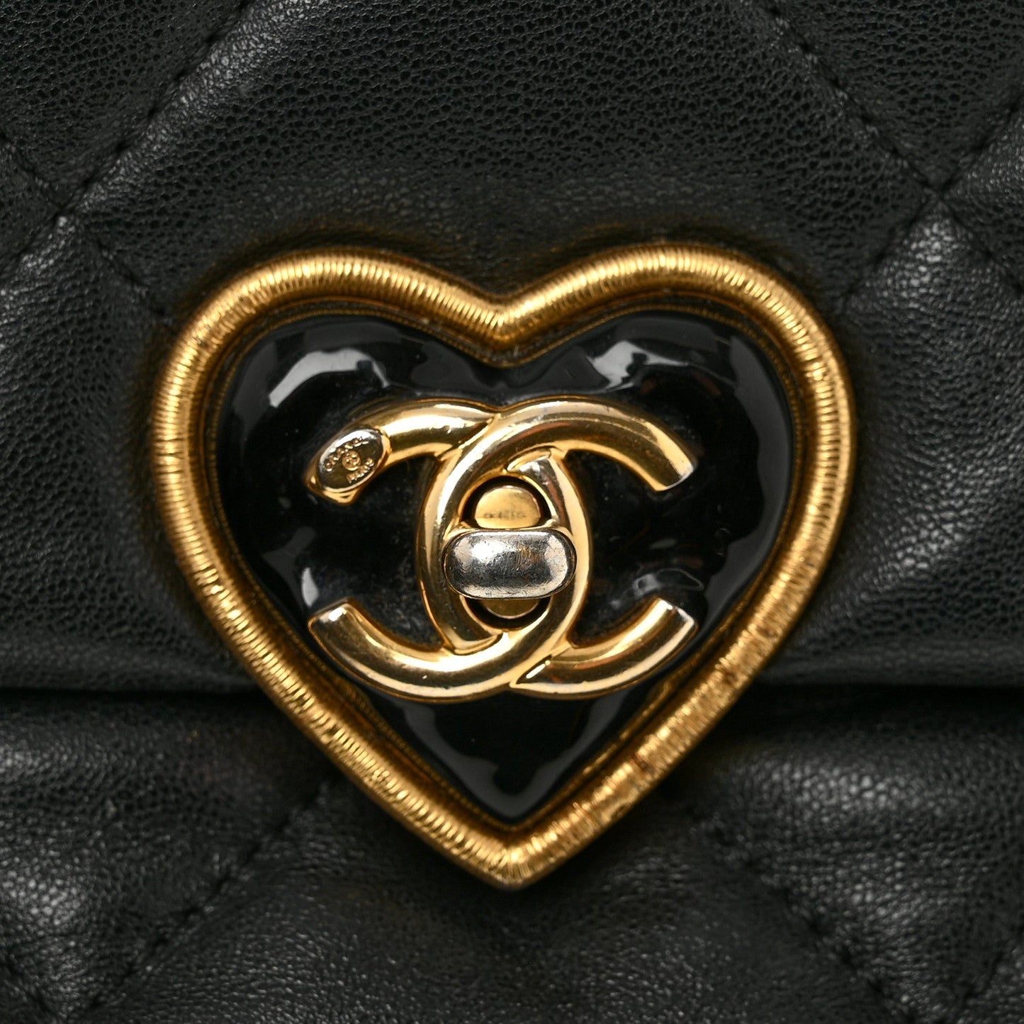 Lambskin Plexiglass Quilted Coco Love Flap Black