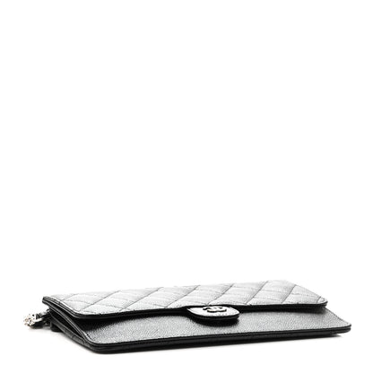 Caviar Quilted Classic Pouch With Handle Black