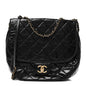 Glazed Calfskin Quilted Medium Bubble CC Flap Black