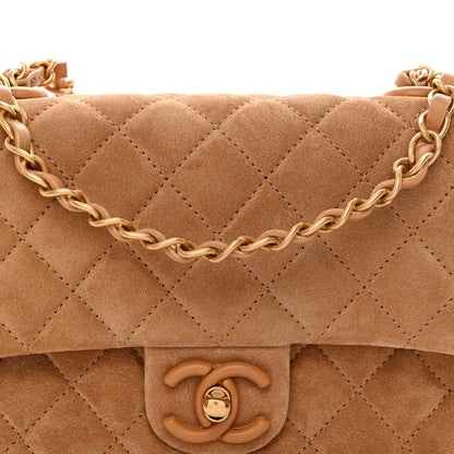 Suede Quilted Mini Flap Dark Beige