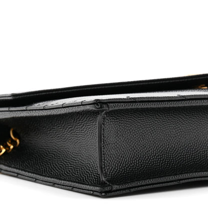 Grain De Poudre Matelasse Chevron Monogram Envelope Chain Wallet Black