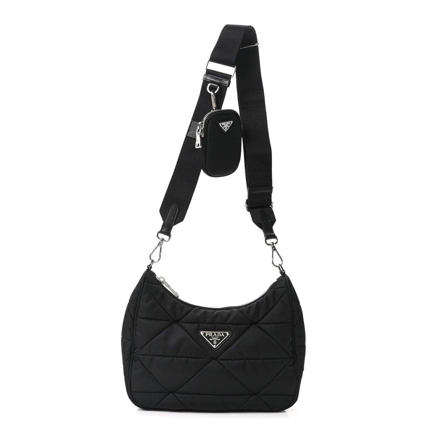 Re-Nylon Triangle Padded Patchwork Shoulder Bag Black