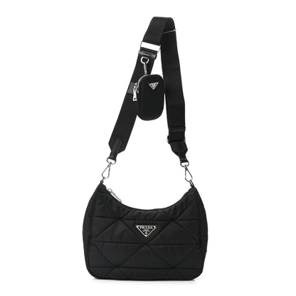 Re-Nylon Triangle Padded Patchwork Shoulder Bag Black