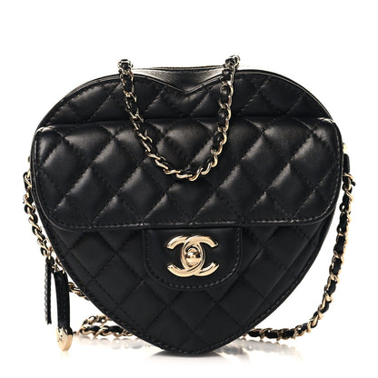 Lambskin Quilted CC In Love Heart Bag Black