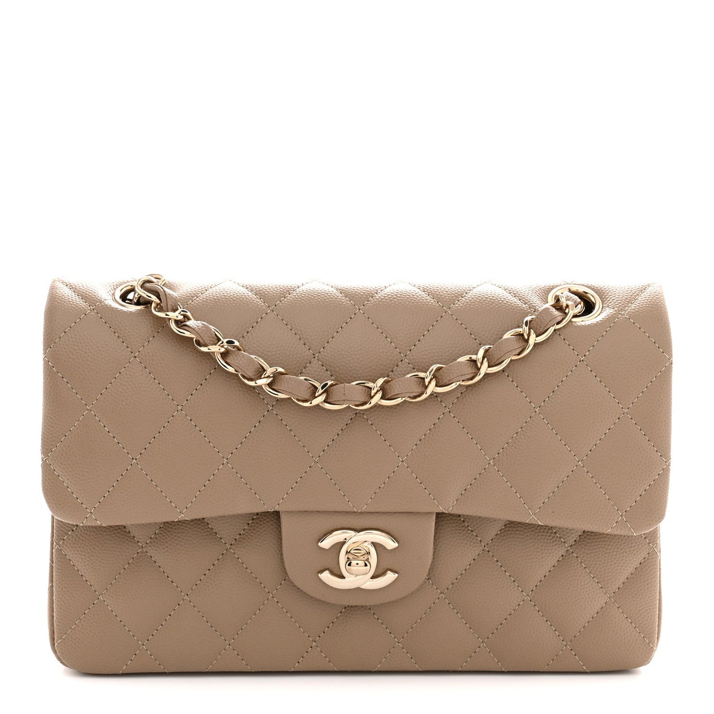 Caviar Quilted Small Double Flap Dark Beige