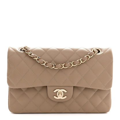 Caviar Quilted Small Double Flap Dark Beige