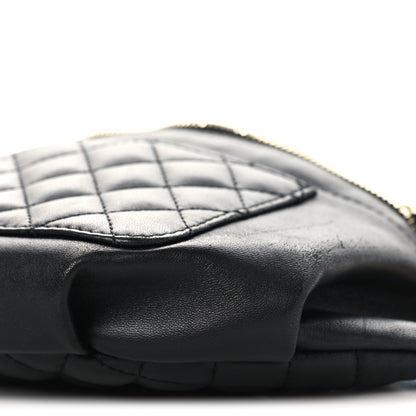 Lambskin Quilted Waist Bag Fanny Pack Black