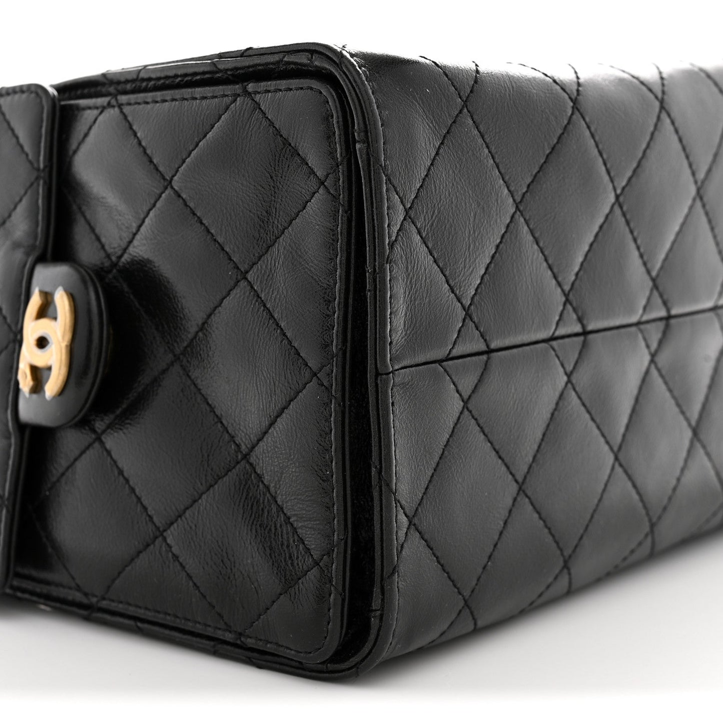 Shiny Crumpled Calfskin Quilted Small Chanel 25 Handbag Black