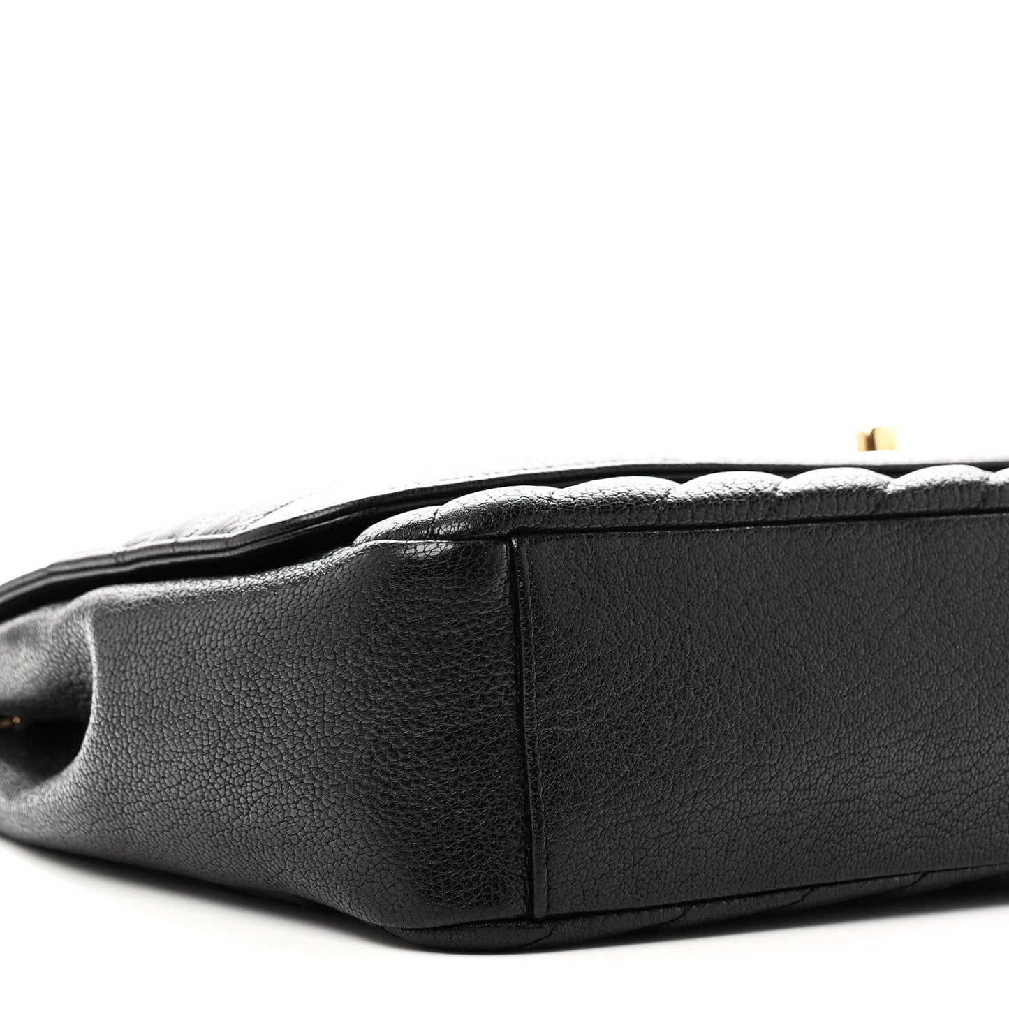 Shiny Goatskin Diagonal Quilted Large Flap Black