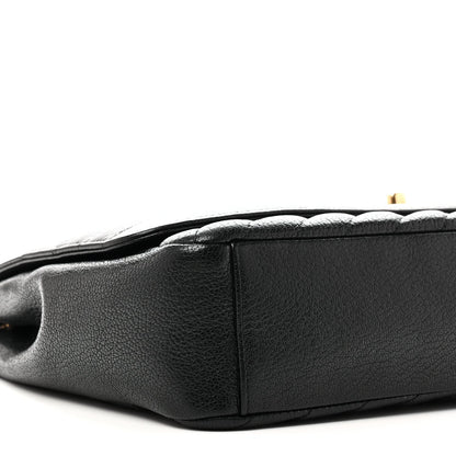 Shiny Goatskin Diagonal Quilted Large Flap Black