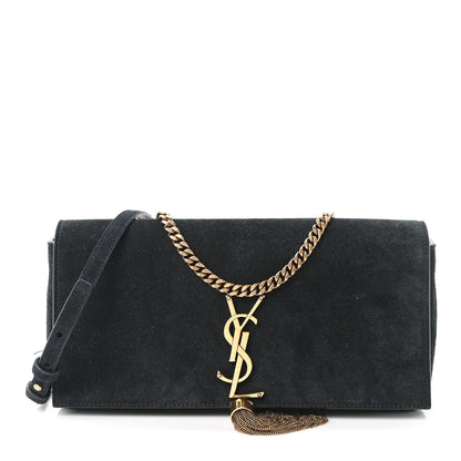 Suede Monogram Tassel Kate 99 Baguette Bag Black