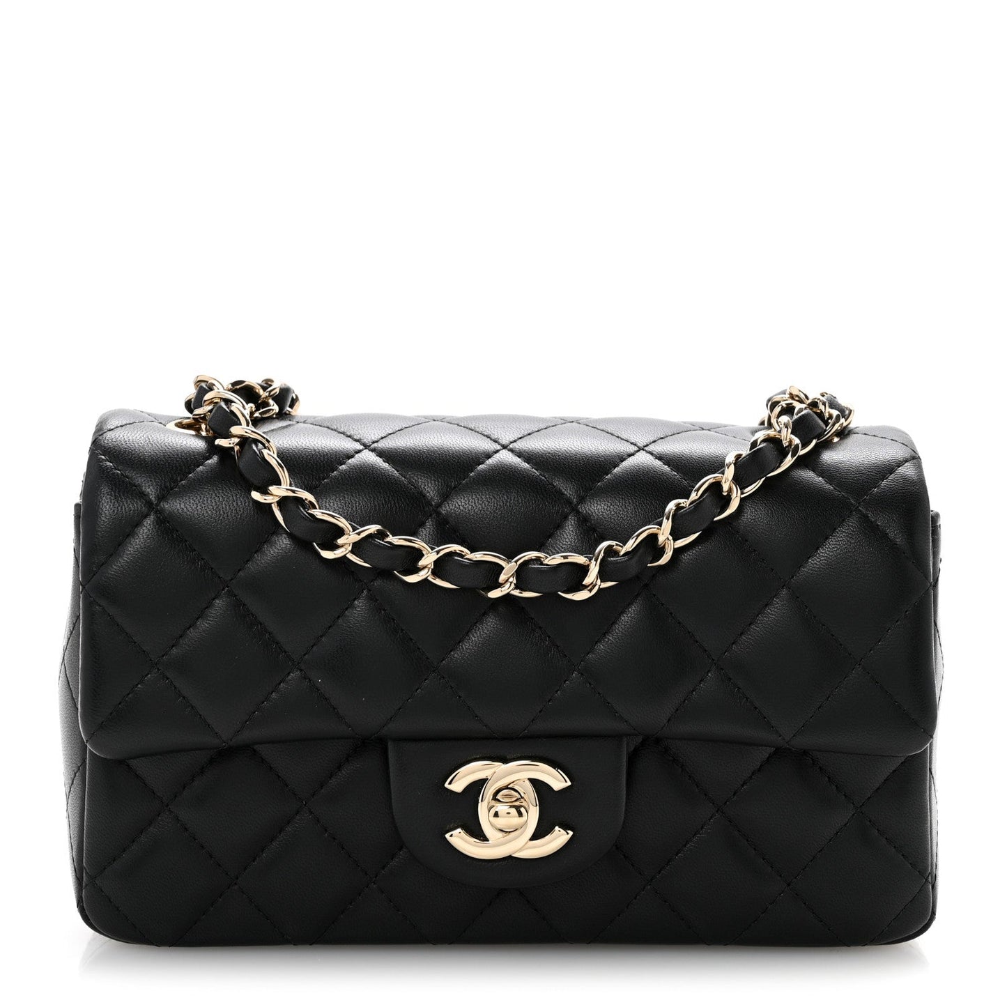 Lambskin Quilted Mini Rectangular Flap Black