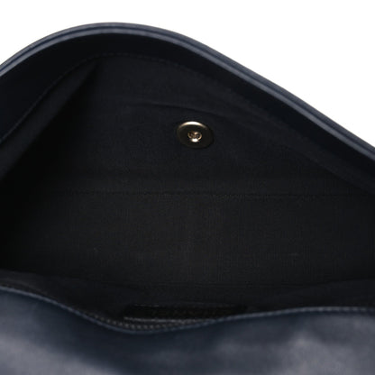 Calfskin Quilted Medium Graphic Flap Blue Black