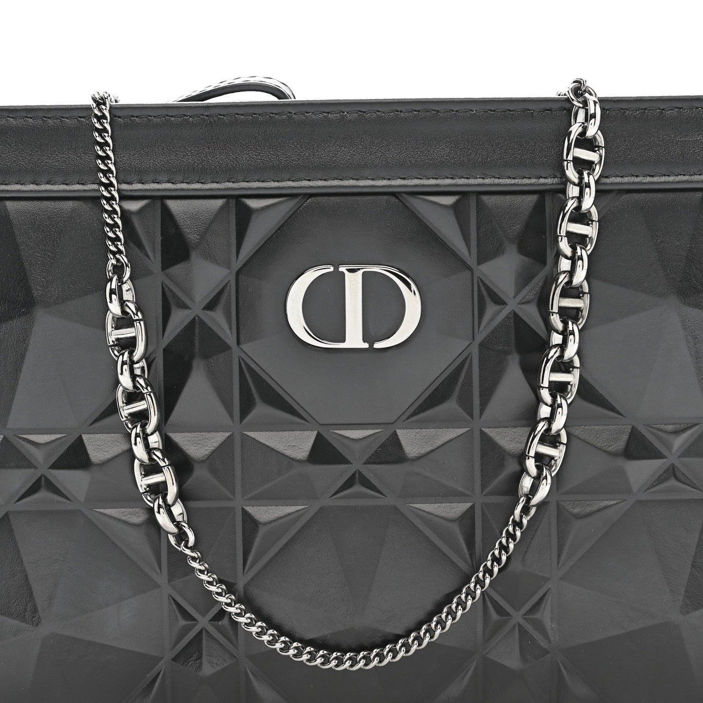 Calfskin Macrocannage Diamond Caro Zipped Pouch With Chain Black