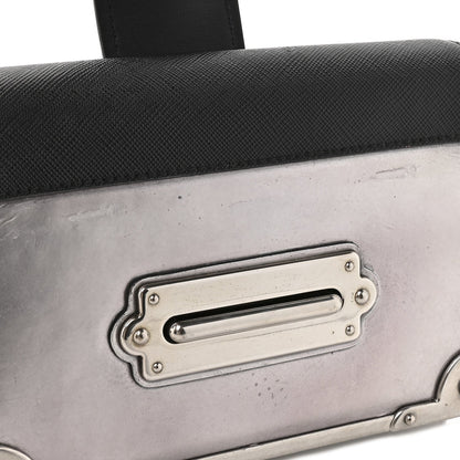 Metallic Vitello Saffiano Cahier Bag Silver Black