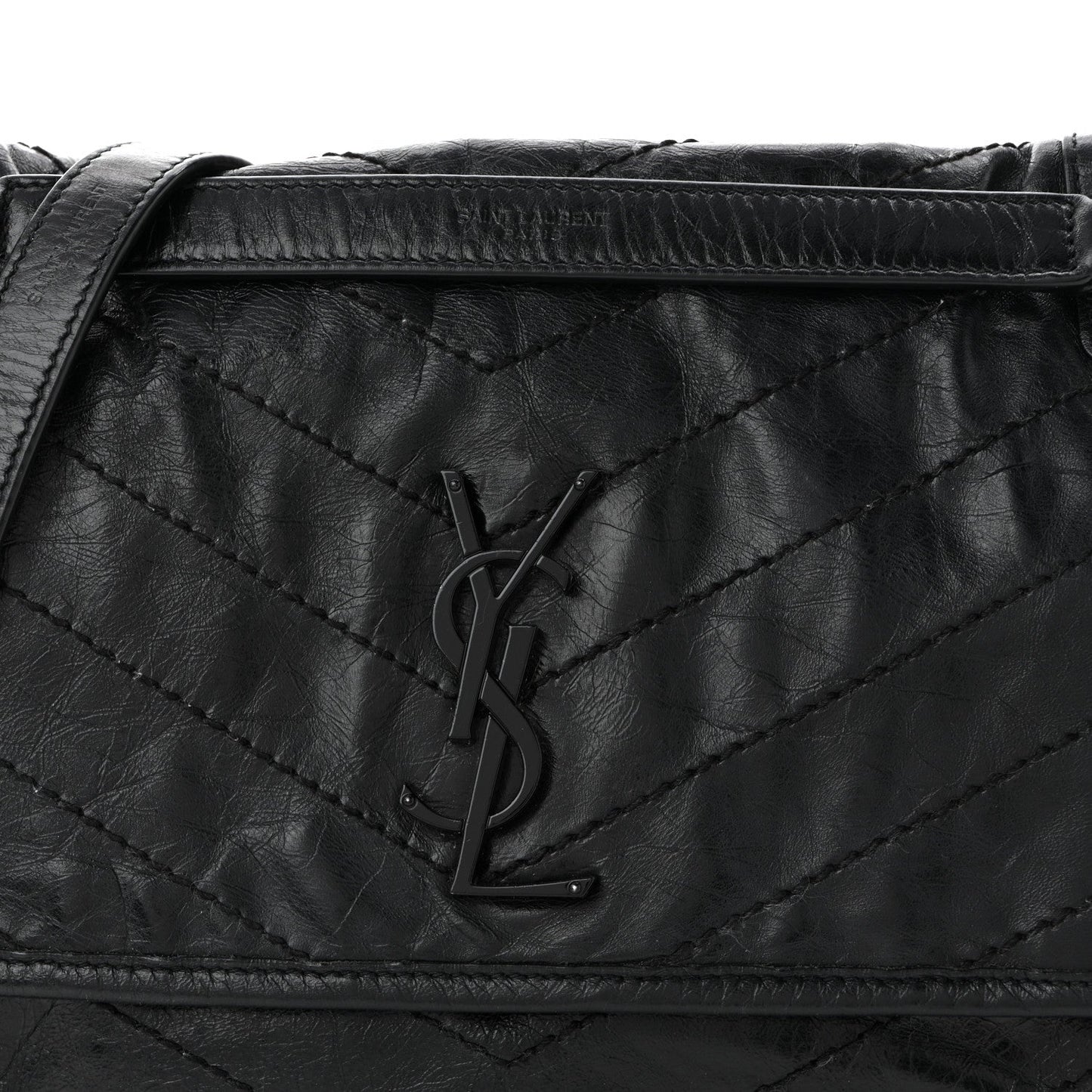 Crinkled Calfskin Matelasse Monogram Medium Niki Chain Satchel Black