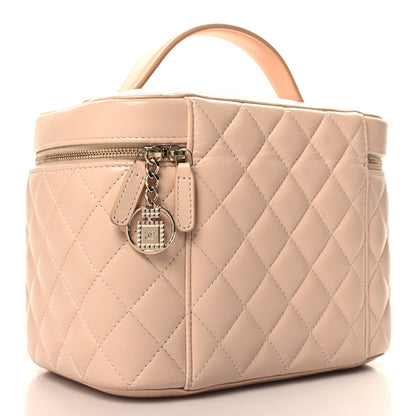 Lambskin Quilted Large Vanity Pouch Beige Clair